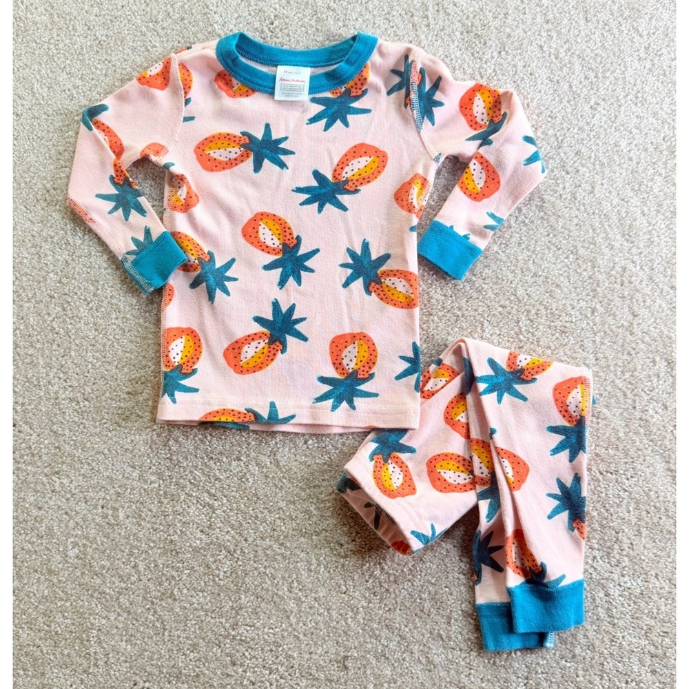 Hanna Andersson Pineapple Print Org Cotton Long John Pajama Set - size 2T (85cm)